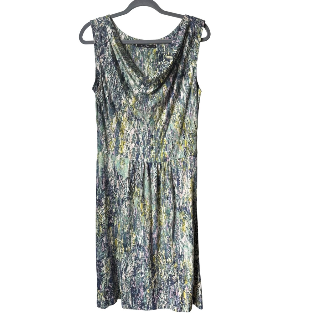 Nic+Zoe Watercolor Print Cowl Neck Sleeveless Dress Abstract Delicate Medium